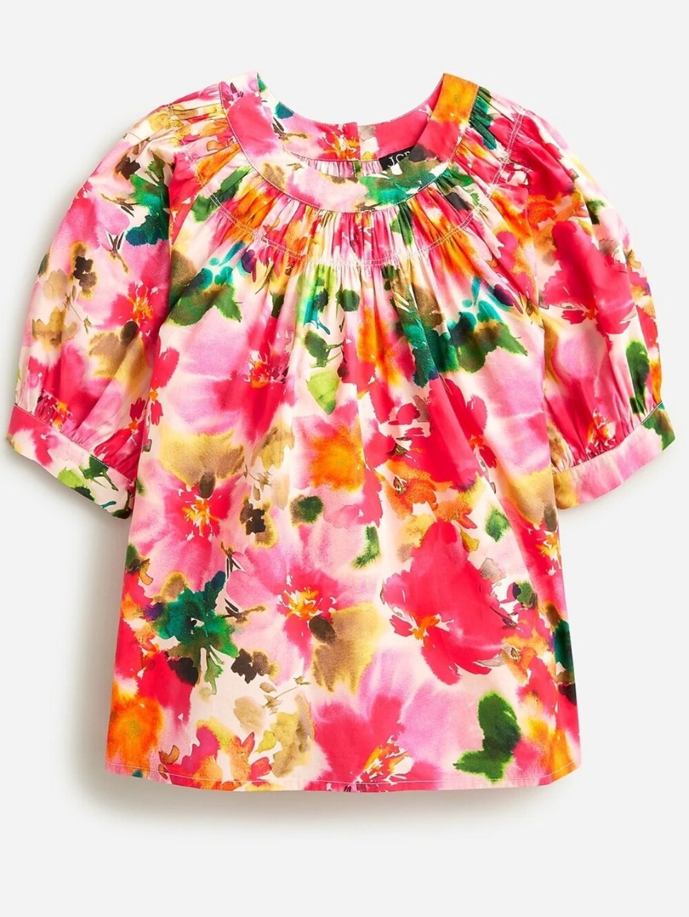 J. Crew Girls' Pink Floral Puff-Sleeve Top